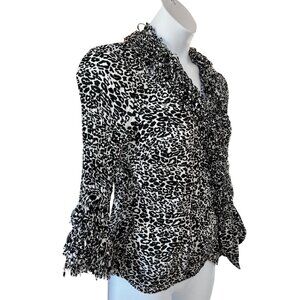 Agora Black White Leopard Print Ruffle Sleeve Blouse Womens Professional Top LP